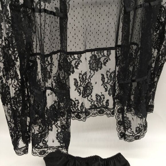 Vintage Black Lace Lingerie Camisole Garter Belt Robe 3 Piece Set Sz Medium Hot - Picture 5 of 12